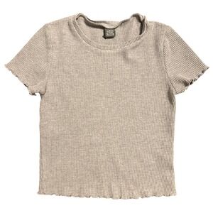 Wild Fable Women Gray Waffle Knit Lettuce Trim Crop Top Short Sleeve XS